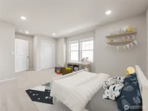 Large bedroom for children or guests. Photo is representational. Actual home is under construction. Colors, materials, and features may vary. See site agent for details.