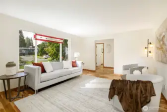 View back towards entry & main floor powder room
