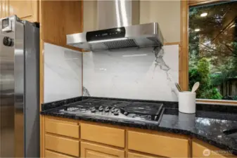 Gas cooktop with vented hood, ideal for everyday cooking and entertaining