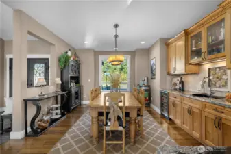 Large dining room with built in wet bar