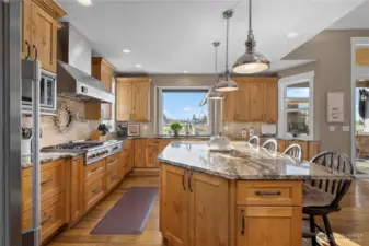 Chef's kitchen with high end appliances and gorgeous granite.