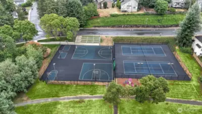The group of sports courts nearby are some of the many courts and parks through out Klahanie