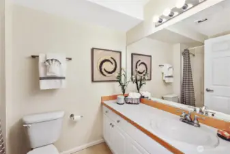 Bathroom with enough counter and cabinet space for all your necessities