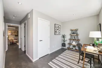Office or WFH space. Polished concrete flooring. This is so cool!