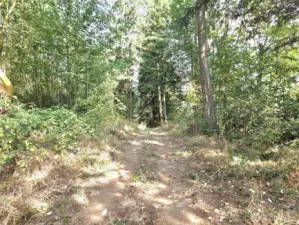 at the top of the road, I believe this driveway goes down to the bottom.