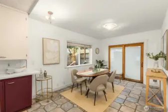 The dining space is large with enough space to entertain