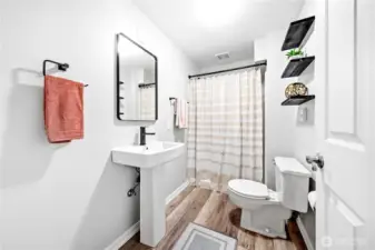 Newly updated lower level 3/4 bathroom.