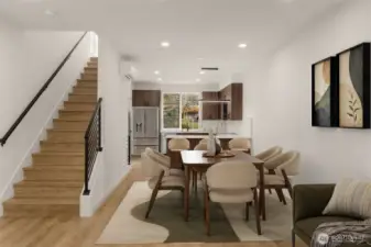 Versatile floor plan designed for seamless transitions between lounging and dining (virtually staged)