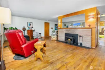 From the front door, enter into a large living and dining area. .