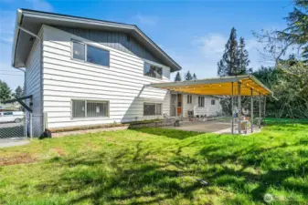 Covered patio is lovely for Summer shade and Winter gatherings.