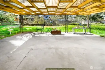 Large enough for tables, chairs and even a ping-pong table if you wish.