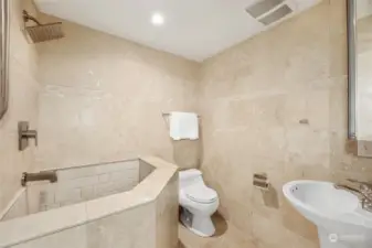 Lower level bathroom with Japanese soaking tub.