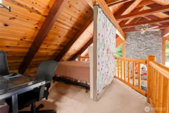 Loft great for office space, extra sleeping space.