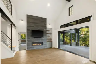 Gas Fireplace and Pocket Slider.