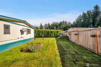 Private fenced backyard.