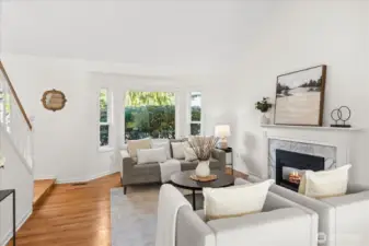 Living room looking to front of home