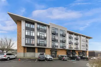 Back of building and secondary entrance