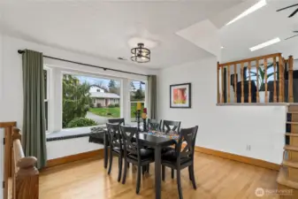 As you can see, this Dining Room space will accommodate any sized table, when/if needed, and offers a seamless connection to the deck via French Doors, the Kitchen and Great Room. The Bay Window offers additional seating and extra storage!