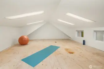 Cool loft space above the garage awaits a new identity.