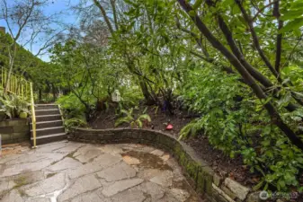 Sunken patio on west side of home