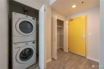 Full-size stacked washer and dryer.