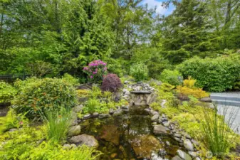 The water feature is a relaxing  treat in the back yard. This area can be access from the den or from double glass doors off the entry. The is nature at its best.
