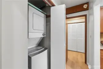 Washer and Dryer  in closet with Brand new top of the line Hot Water Heater.
