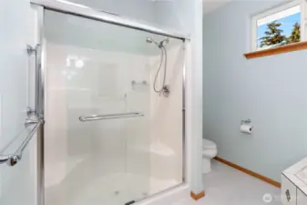 Step in shower in primary bathroom.