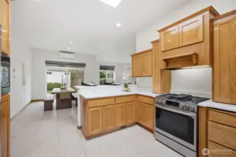 Looking toward the dining and living areas from the kitchen.