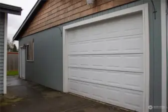 Detached garage. Service door on the left.