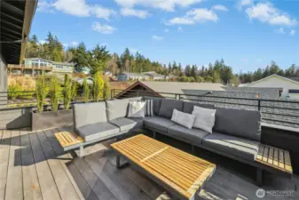 The sunny rooftop deck.