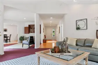Living Room with open area to study room and kitchen
