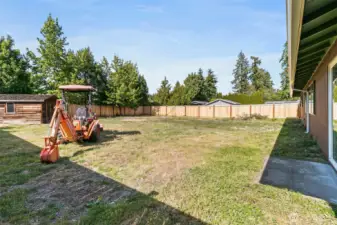 Massive back yard has side gate for easy access