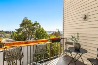 Spacious & sunny balcony will be your urban sanctuary. Built-in bar-top and room for addtl seating