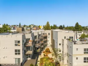 The Cobrizo building is U-shaped with lush, peaceful courtyard in the center. Back bldg enjoys minimal road noise!