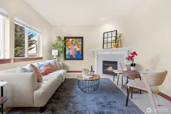 Living room with cozy gas fireplace.