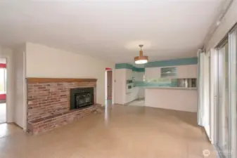 Dining Room with wood stove.