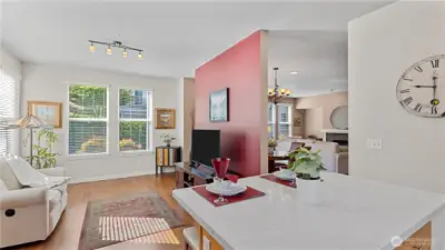 From the Kitchen to the Family Room. Generous island with breakfast bar seating—perfect for casual meals or entertaining. The flexible floor plan includes formal Living, Dining and Family rooms.