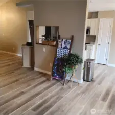 Family room looking towards Kitchen with a pass thru window.