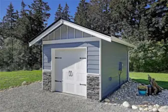 Pump house with water filtration and softening system.