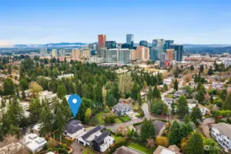 Your home is in Bellevue's heart, with a view showcasing the city skyline. Luxury living meets the best of urban convenience and peaceful surroundings.