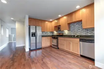 Kitchen with many cabinets.  Lots of storage.
