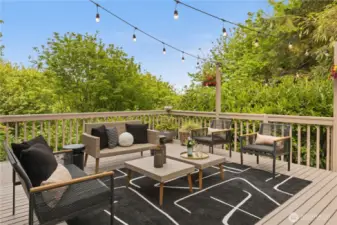 This deck is large enough for not only living space, but also dining.  This time of year, it’s extremely lush when the leaves drop, you have a beautiful view of the city