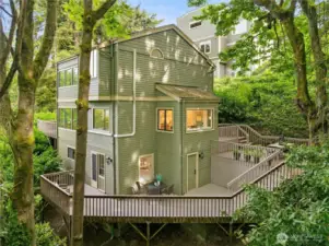 This is the owl's viewpoint of the home looking in from the green space to the home. See all the decking! Incredible spaces.