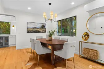 From the living room, it’s open to the dining space as well as to the kitchen