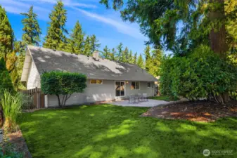 Peaceful fully enclosed backyard.