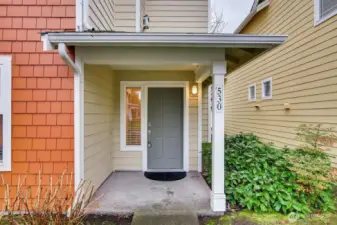 Detailed view of the entryway showcasing covered access and strong curb appeal.