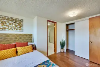 Spacious apartment/additional living space bedroom.  Bathroom to the door ahead and closet.
