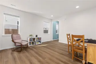 ADU living space. Blue hallway leads to separate outdoor ADU enterance.