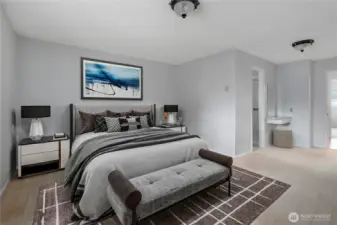 Virtually Staged Primary bedroom and bath